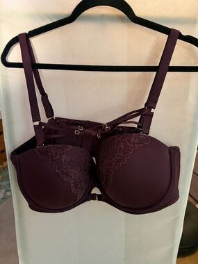 Strappy Lace-Trim Underwire Bra - Plum